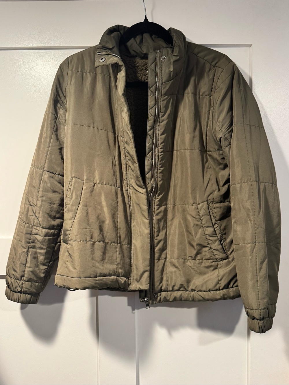 Thread & Supply Olive Puffer Jacket - Warm Quilted Coat